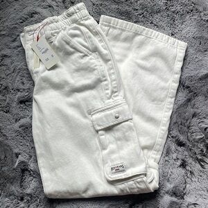 White wide leg cargo pants